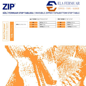 Gizli Fermuar Alt/Üst Stop Tablosu